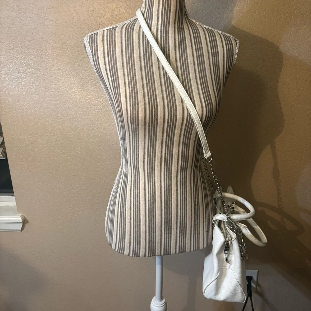 NWT Steve Madden Ivory Satchel/ Crossbody with Silver Chains Vegan Leather New
